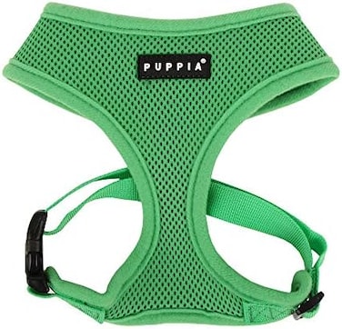 Puppia Soft Dog Harness No Choke Over-The-Head Triple Layered Breathable Mesh Adjustable Chest Belt and Quick-Release Buckle, Green, Medium