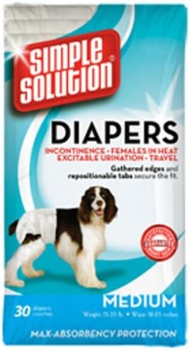 Simple Solution Disposable Dog Diapers For Female Dogs   Super Absorbent Leak-Proof Fit   Medium   30 Count