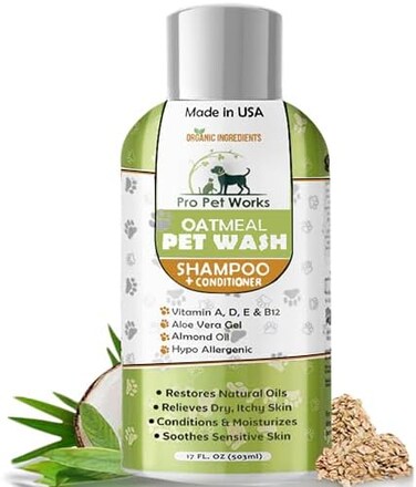 Pro Pet Works All Natural Oatmeal Dog Shampoo + Conditioner for Dogs, Cats and Small Animals-Hypoallergenic and Soap Free Blend with Aloe for Allergies &amp; Sensitive Skin- 17oz