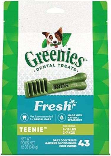 GREENIES TEENIE Natural Dog Dental Care Chews Oral Health Dog Treats Fresh Flavor, 12 oz. Pack (43 Treats)