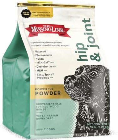 The Missing Link Original Hips &amp; Joints Powder, All-Natural Veterinarian Formulated Superfood Dog Supplement, Balanced Omegas 3 &amp; 6 + Glucosamine + Dietary Fiber for Mobility &amp; Digestive Health, 5lb