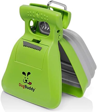 DogBuddy Pooper Scooper, Portable Dog Poop Scooper, Sanitary Dog Waste Pick Up, Heavy Duty Dog Waste Cleaner with Bag Dispenser, Dog Leash Clip and Pooper Scooper Bags Included (Large, Kiwi)
