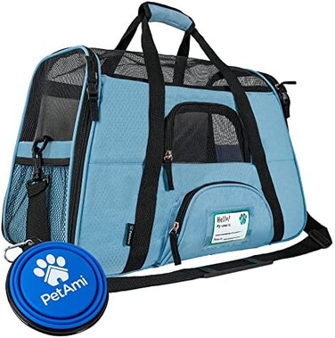 PetAmi Airline Approved Pet Carrier for Cat, Soft Sided Dog Carrier for Small Dogs, Cat Travel Supplies Accessories for Indoor Cats, Ventilated Pet Carrying Bag Medium Large Kitten Puppy, Large Blue
