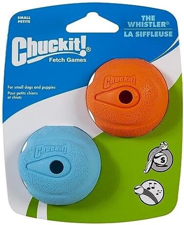 Chuckit! Interactive Ball Dog Toy Whistler Noise, Durable Rubber Dog Balls, Launcher Thrower Compatible Interactive Toys for Dogs for Boredom, Small, Pack of 2