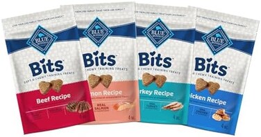 Blue Buffalo Blue Bits Natural Soft-Moist Training Dog Treats, Beef, Salmon, Turkey, and Chicken Recipes 4-oz Variety Pack, 4Ct