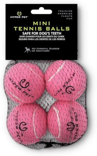 Hyper Pet MINI Tennis Balls for Dogs (Safe Tennis Balls for Exercise &amp; Training) Interactive Dog Toys work with Hyper Pet K9 Kannon MINI Dog Ball Launcher - 4 Pack Pink