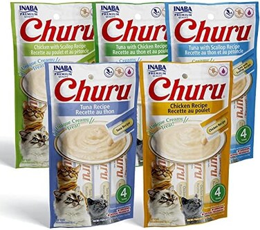 INABA Churu Lickable Pur&eacute;e Wet Treat for Cats   Playful Hand Feed or as Food Topper   No Grains,