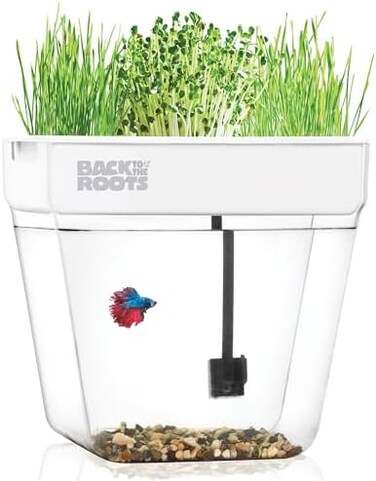 باك تو ذا رووتس حديقة اكوابونيك داخلية - سقي ذاتي 3 جالون، وعاء زراعة خالٍ من الفوضى وحوض اسماك ذاتي التنظيف للاعشاب والخضراوات الصغيرة والخيزران والنباتات العصارية والنباتات المنزلية، يدعم الاسماك