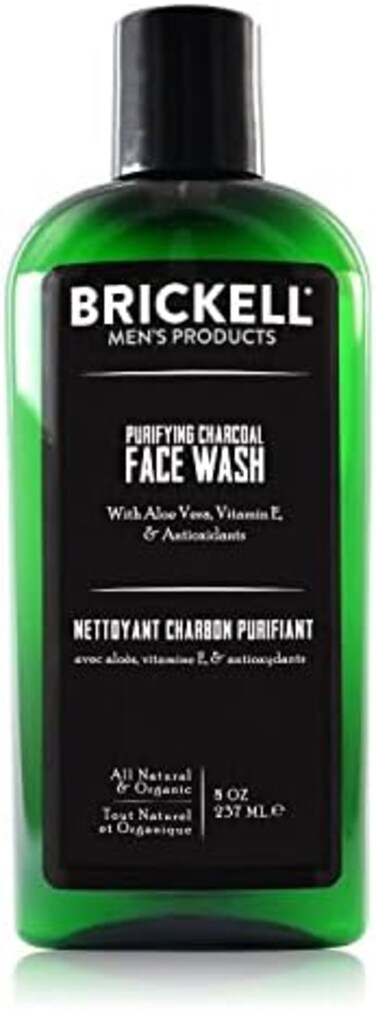 Brickell Men's Products Purifying Charcoal Face Wash for Men, Natural and Organic Daily Facial Cleanser, 8 Ounce, Scented