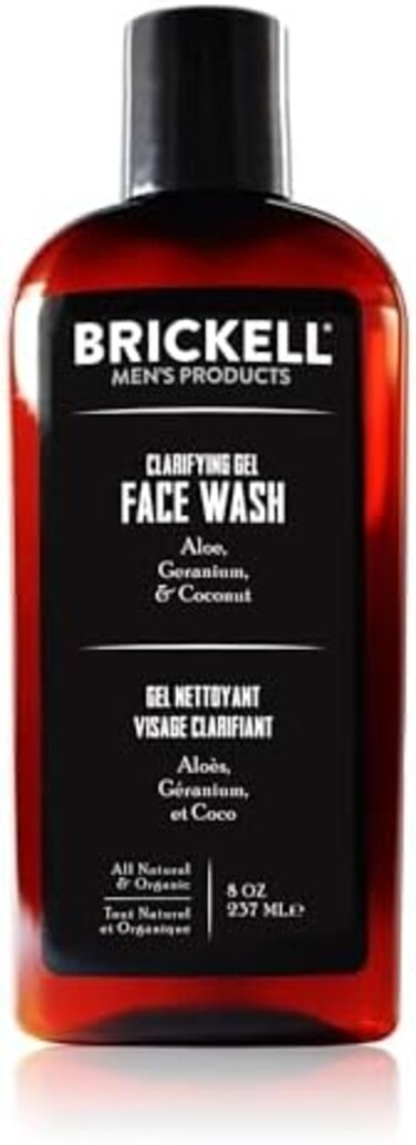 Brickell Men's Products Clarifying Gel Face Wash for Men, Natural and Organic Rich Foaming Daily Facial Cleanser Formulated With Geranium, Coconut and Aloe, 8 Ounce, Scented
