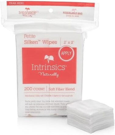 Intrinsics Petite Silken Wipes &ndash; 2"x2" 4-Ply Lint-Free Cotton Pads &ndash; Low-Absorbent, Soft, and Biodegradable &ndash; (200 Count)