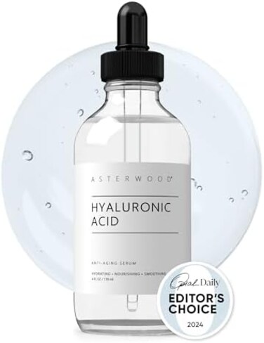 ASTERWOOD Pure Organic Hyaluronic Acid 20% Serum 4 oz - Anti Aging, Anti Wrinkle - Original Face Moisturizer for Dry Skin &amp; Fine Lines - Leaves Skin Full &amp; Plump - Naturals - 4 Ounce Dropper Bottle