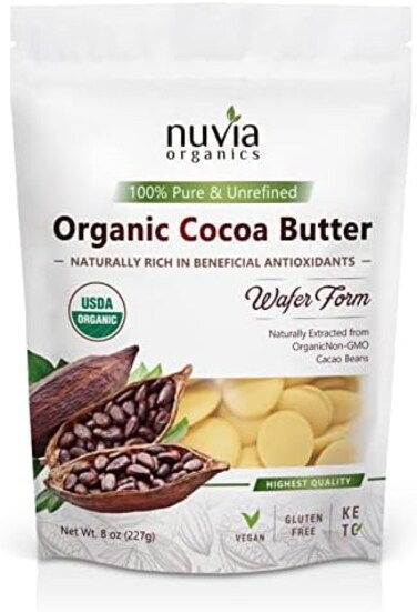 Nuvia Organics manteca de cacao &ndash; 100% org&aacute;nico certificado por USDA, sin refinar, prensado.