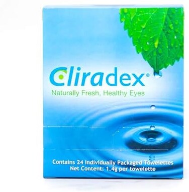 Cliradex Natural Eyelid, Eyelash, and Facial Cleansing Towelettes, Box of 24