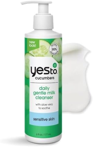 Yes To Cucumbers Daily Gentle Milk Cleanser, Soothing Face Wash That Won't Strip Your Skin &amp; Holds Moisture, With Cucumber Extract, Soy Proteins &amp; Green Tea, Natural, Vegan &amp; Cruelty Free, 6 Fl Oz
