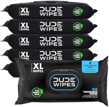 DUDE Wipes Flushable Wipes - 6 Pack, 288 Wipes - Unscented Extra-Large Adult Wet Wipes with Vitamin-E &amp; Aloe for at-Home Use - Septic and Sewer Safe