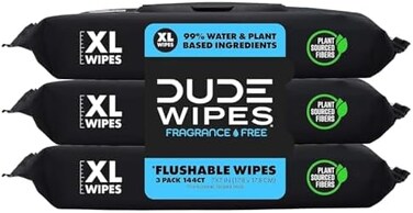 DUDE Wipes Flushable Wipes Dispenser, Unscented Wet Wipes with Vitamin-E &amp; Aloe for at-Home Use, Septic and Sewer Safe, 48 Count (144ct, Pack of 3)