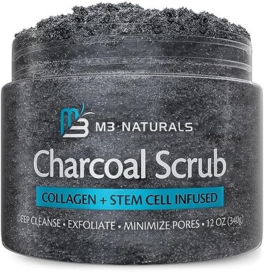 M3 Naturals Activated Charcoal Scrub Infused with Collagen &amp; Stem Cell All Natural Body &amp; Face Skin Care Exfoliating Blackheads Acne Scars Pore Minimizer Reduces Wrinkles Anti Cellulite12 OZ