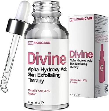 Divine Derriere Mandelic Acid Facial Serum for Acne Scars, Folliculitis, Aging Skin, Ingrown Hairs, Dark Spots - Mandelic Acid Peel with 40% AHA Liquid Exfoliant, Professional Grade Chemical Peel