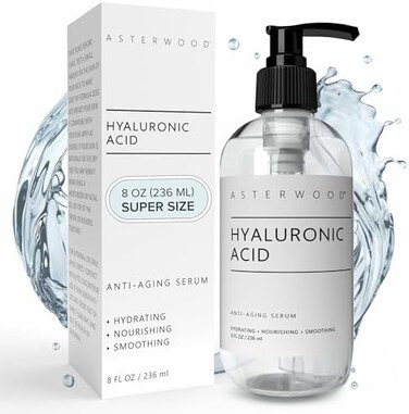 ASTERWOOD Naturals Asterwood Naturals Organic Hyaluronic Acid 20% Serum Anti Aging, Anti Wrinkle Face Moisturizer for Dry Skin and Fine Lines Leaves Skin Full and Plump 8 oz Pump Bottle