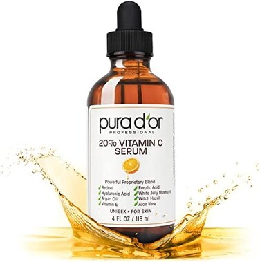 Pura D'Or 20% Vitamin C Serum With Hyaluronic &amp; Ferulic Acid, Vitamin E, Argan Oil &amp; Aloe Vera - 4 Fl. Oz.