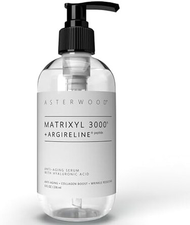 ASTERWOOD NATURALS MATRIXYL 3000 + ARGIRELINE Peptide 8 oz Serum + Organic Hyaluronic Acid Wrinkle Aging Fighting Powerful Line Remover &amp; Collagen Booster Liquid Face Lift in a Pump Bottle