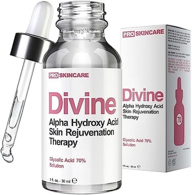 Divine Derriere Glycolic Acid 70% Professional Chemical Peel - Intense Alpha Hydroxy Acid Skin Peel For Acne Scarring, Wrinkles, Fine Lines and Brown Spots. 1 fl oz