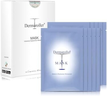 Dermaroller, Silk Face Masks Intensive Hyaluronic Acid Moisturizer with Matriyxl Tocopherol Boost Collagen Hydrate Dry Skin Reduce Fine Lines Wrinkles SingleUse Masks, 10 Count