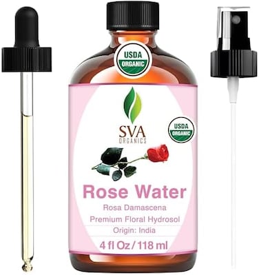 SVA ORGANICS USDA Certified Organic Rose Water Facial Toner (118 ml) 4 Oz - 100% Pure Natural, Unrefined by SVA Organics   Aromatherapy Reduce Dark Circles, Pores, Wrinkle, Moisturizer, Skin Care