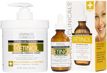 Advanced Clinicals 2 Piece Retinol Skin Care Set 16Oz Spa Size Retinol Firming Cream And 1 75Oz Retinol Serum For Wrinkles Fine Lines Age Spots
