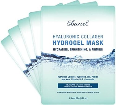 Ebanel 5-Pack Hydrogel Collagen Mask for Face, Instant Brightening Hydrating Face Mask Sheet Mask for Firming, Lifting Anti Aging Anti Wrinkle with Hyaluronic Acid, Peptide, Aloe Vera, Vitamin C &amp; E