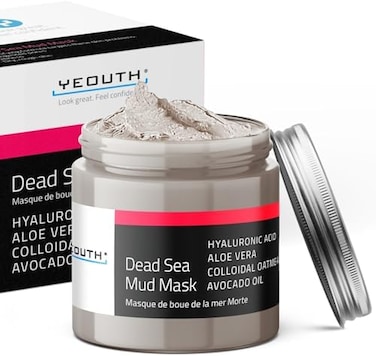 YEOUTH Dead Sea Mud Face Mask with Hyaluronic Acid, Aloe, Oatmeal, and Avocado, Minimizes Pores, Reduces Wrinkles, Clears Blackheads, Acne and Helps Oily Skin, Rejuvenates 8oz