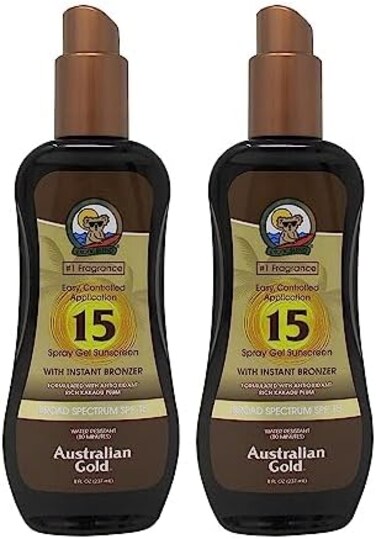 جل بخاخ واقي من الشمس بعامل وقاية من أشعة الشمس بدرجة 15 مع بودرة برونز فوري، 236 مل (عبوتان)