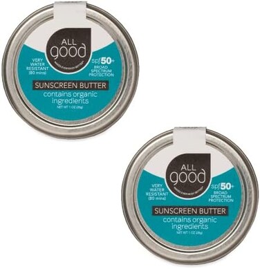 All Good Organic Sunscreen Butter - Zinc Oxide - Coral Reef Safe - Water Resistant - Uva/Uvb Broad Spectrum - Spf 50+ (1 Oz)(2-Pack)
