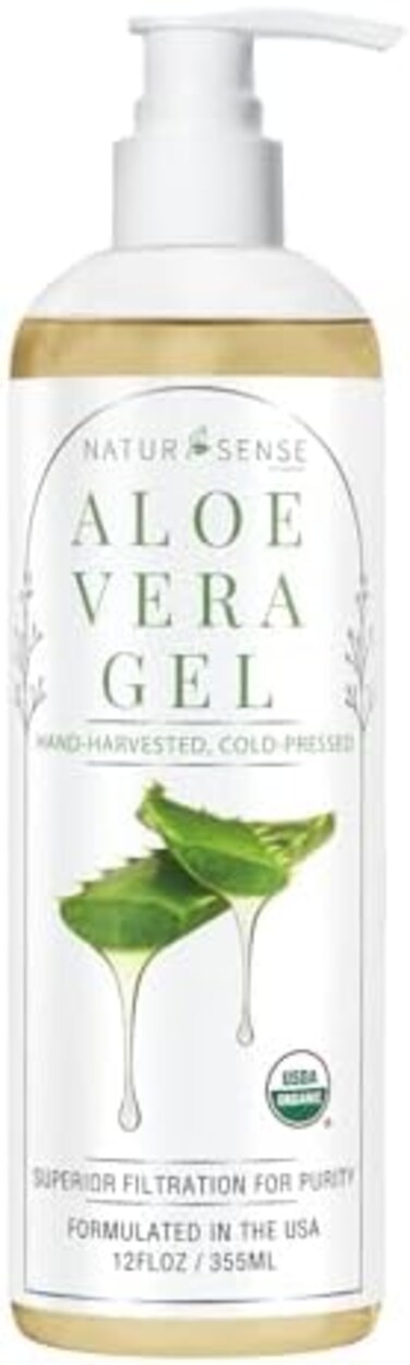 NaturSense Organic Aloe Vera Gel Great for Face, Hair, Sunburn Relief, Acne, Razor Bumps, Psoriasis, Eczema, Dry Skin Hydration - 12 oz.