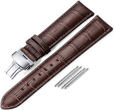 iStrap Uhrenarmb&auml;nder - Krokodilmuster Echtes Leder M&auml;nner Frauen - Bereitstellungsschnalle mit Druckknopf Armband - 18mm 19mm 20mm 21mm 22mm 24mm - Schwarz Braun
