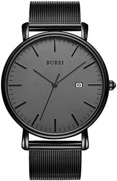 BUREI Men's Wrist Watches, Minimal Analog Quartz Watches for Men with Mesh Strap, Gifts for Men