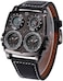 Avaner Mens Punk Unique Big Face Analog Dual Time Quartz Business Casual Watch with Decorative Compass and Thermometer Dial Black Leather Strap