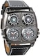 Avaner Mens Punk Unique Big Face Analog Dual Time Quartz Business Casual Watch with Decorative Compass and Thermometer Dial Black Leather Strap