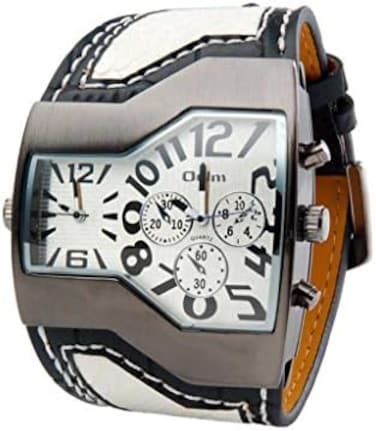 ShoppeWatch Unique Mens Watch Large Dial Dual Time Display   Quartz Movement Leather Band   Big Face Watch for Men   Oversize Dress Watch