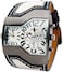 ShoppeWatch Unique Mens Watch Large Dial Dual Time Display   Quartz Movement Leather Band   Big Face Watch for Men   Oversize Dress Watch