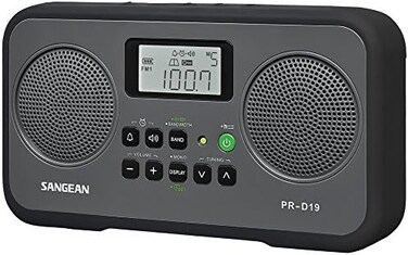 Sangean PR-D19BK FM Stereo/AM Digital Tuning Portable Radio with Protective Bumper (Gray/Black)
