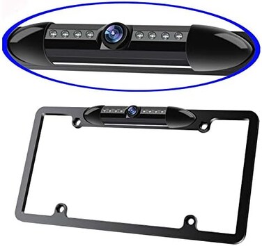 كاميرا رؤية ليلية باطار لوحة ترخيص السيارة، 8 مصابيح LED بالاشعة تحت الحمراء، زاوية رؤية واسعة، مقاومة للماء، كاميرا احتياطية انيقة عالية الحساسية للسيارة عالمية تساعد على الرجوع للخلف (اسود)