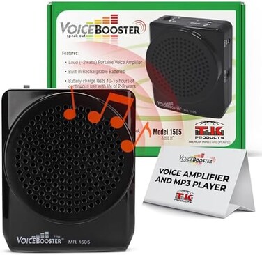 Voice Booster VoiceBooster Voice Amplifier 12watts Black MR1505 (Aker) by TK Products, Portable, for Teachers, Coaches, Tour Guides, Presentations, Costumes, Etc.