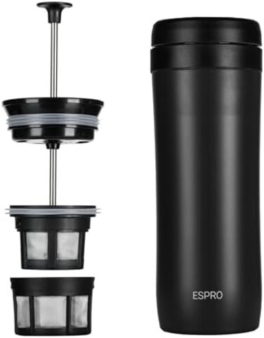 ESPRO Stainless Steel Travel Coffee Press with double filter - Black
