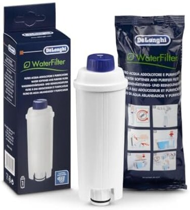 De'Longhi Water Filter, Purifier &amp; Sweetener, Reduces Limescale, Filters Contaminants, Improves Coffee Flavor, Easy Installation, Lasts Up to 2 Months, Suitable for All Coffee Machines DLSC002