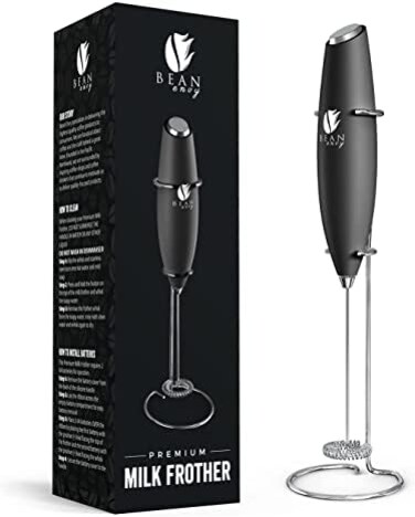 Bean Envy Milk Frother Handheld - Perfect For The Best Latte - Whip Foamer - Includes Stainless Steel Stand - Black