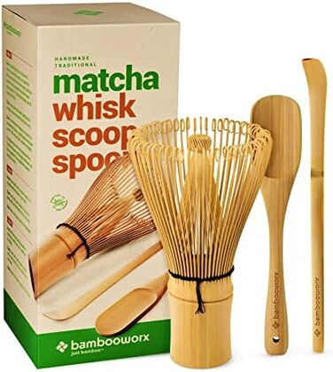 BAMBOOWORX Japanese Tea Set, Matcha Whisk (Chasen), Traditional Scoop (Chashaku), Tea Spoon, The Perfect Set to Prepare a Traditional Cup of Matcha.