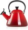 Le Creuset Kone Stove-Top Kettle with Whistle, Suitable for All Hob Types Including Induction, Enamelled Steel, Capacity: 1.6 Litre, Cerise, 40101020600000