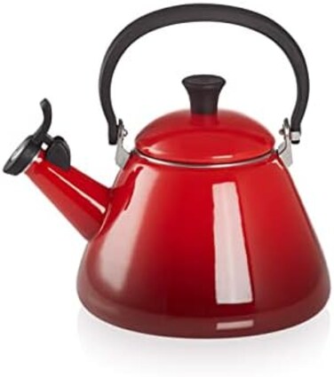 Le Creuset Kone Stove-Top Kettle with Whistle, Suitable for All Hob Types Including Induction, Enamelled Steel, Capacity: 1.6 Litre, Cerise, 40101020600000